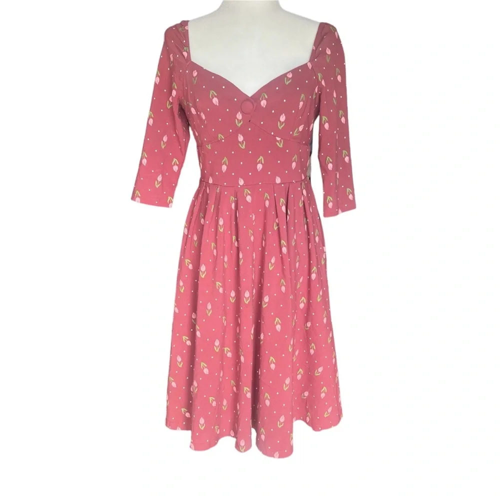 Unique Vintage Pink Floral Tulip Dress - Picture 4 of 10